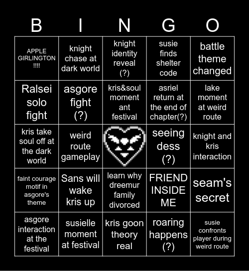 DELTARUNE Chapter 5 Predictions Bingo Card