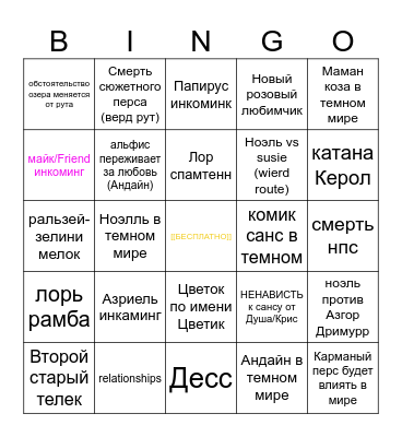 Deltarune chapter 5 Bingo Card