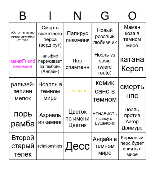 Deltarune chapter 5 Bingo Card