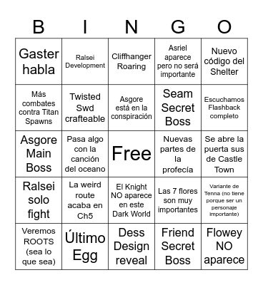 Deltarune Ch5 Bingo Card