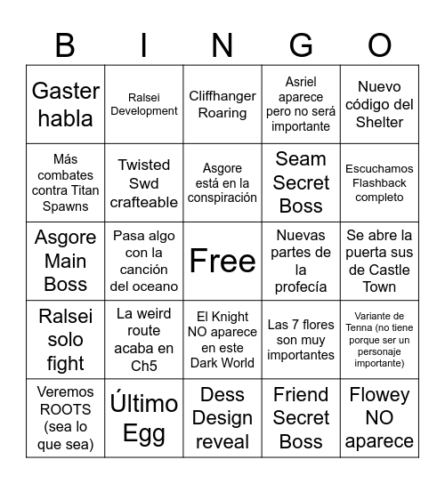 Deltarune Ch5 Bingo Card