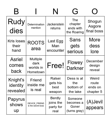 New Deltarune Chapter 5 Bingo Card