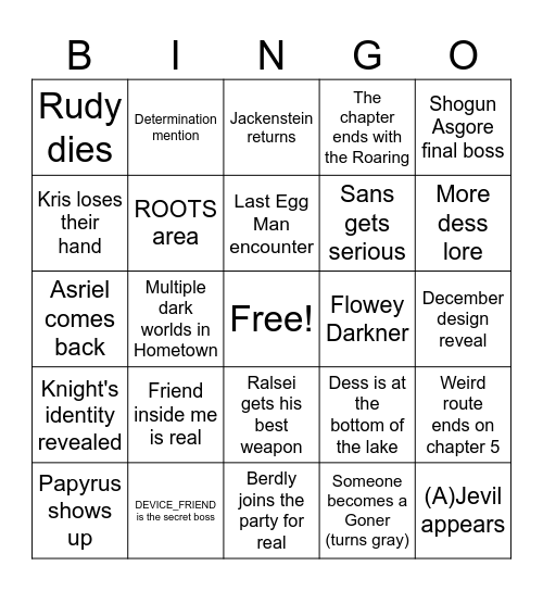 New Deltarune Chapter 5 Bingo Card