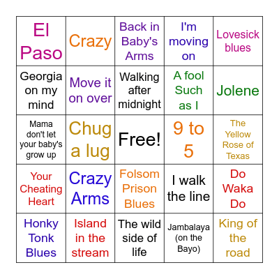 Country Music Bingo Card