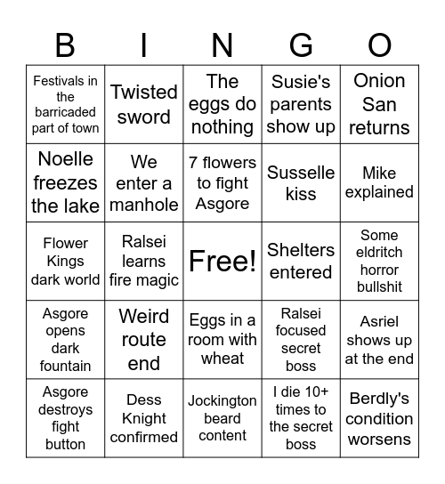 Deltarune Chapter 5 Bingo Card