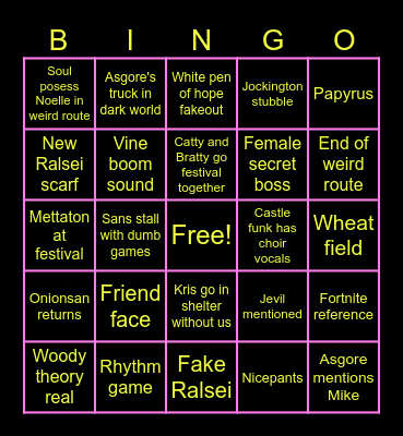 DELTARUNE chapter 5 Bingo Card
