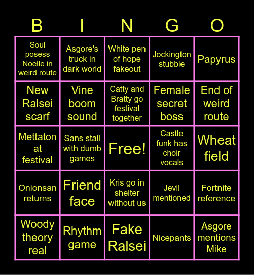 DELTARUNE chapter 5 Bingo Card