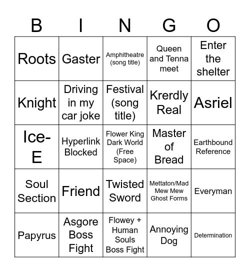 Deltarune Chapter 5 Bingo Card