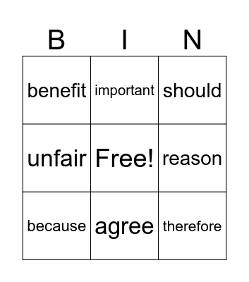 Persuasive Words Bingo Card