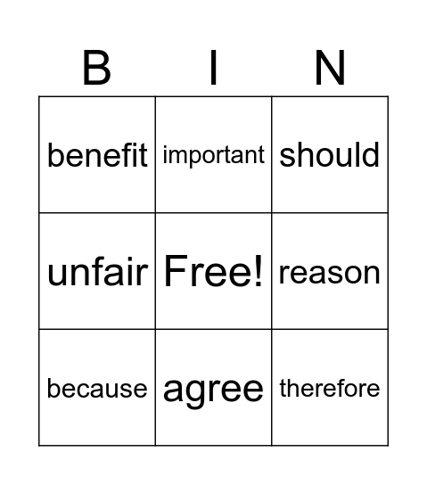 Persuasive Words Bingo Card