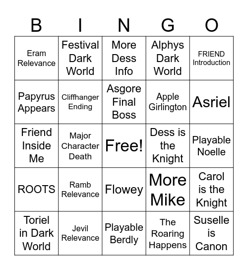 DELTARUNE CH5 BINGO Card