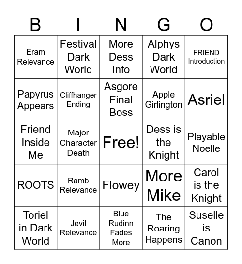 DELTARUNE CH5 BINGO Card