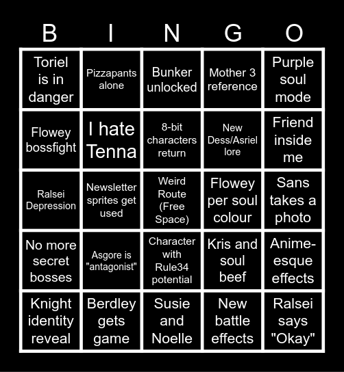 Deltarune Chapter 5 Bingo Card