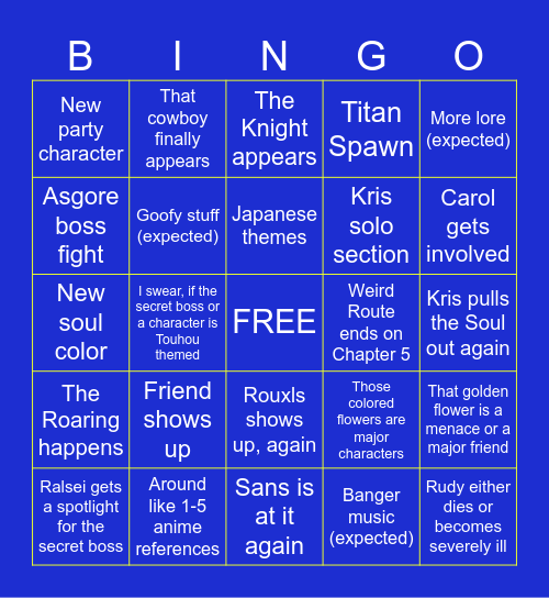 DELTARUNE Chapter 5 Bingo Card