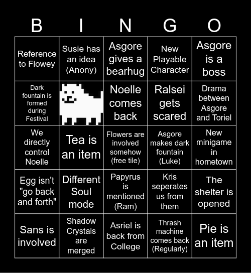 Caleb's Deltarune Ch5 Bingo Card