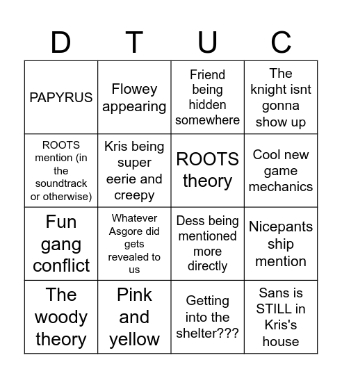 DELTARUNE CH 5 PREDICTIONS BINGOTONS Bingo Card
