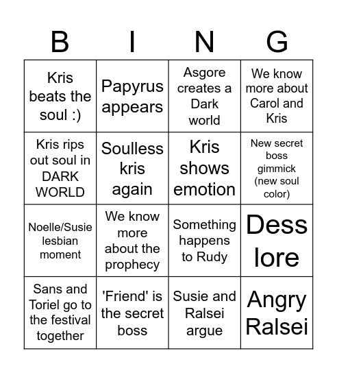 DELTARUNE Bingo Card