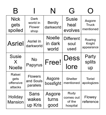 Deltarune Chapter 5 Bingo Card