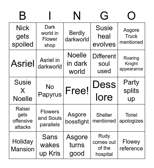 Deltarune Chapter 5 Bingo Card
