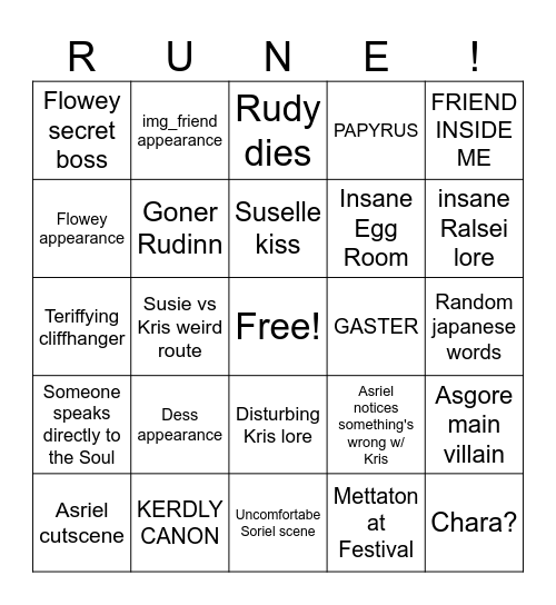 R U N E ! Bingo Card