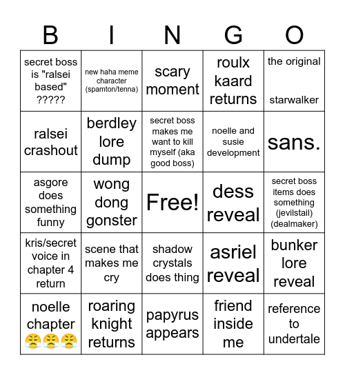 chap 5 deltarune Bingo Card