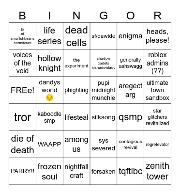 raptars chuddy little fandom bingor Bingo Card