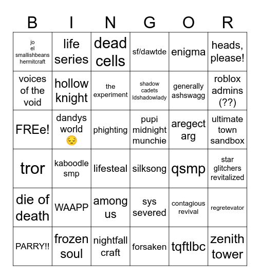 raptars chuddy little fandom bingor Bingo Card