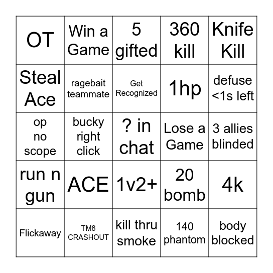 VALORANT RANKED BINGO Card