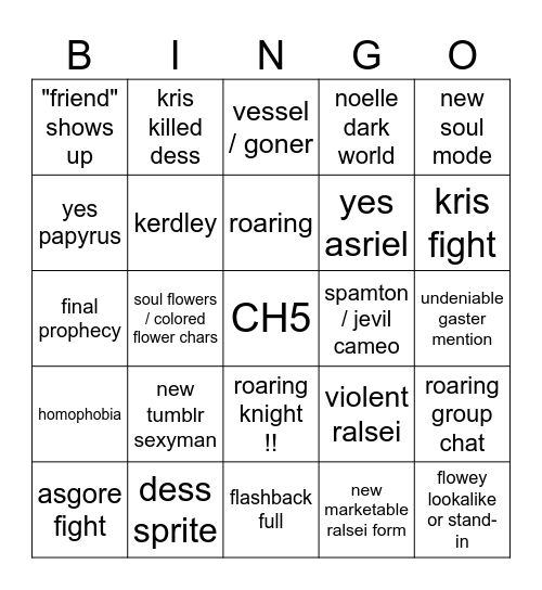 deltarune Bingo Card