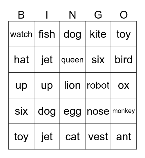 Cool ABC G1 Bingo Card