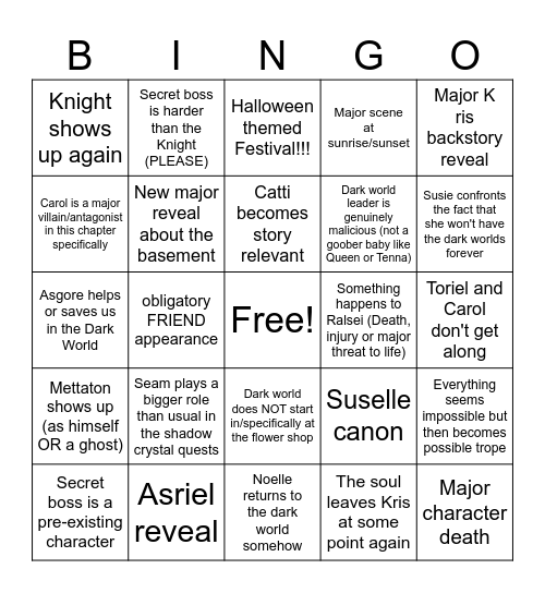 Deltarune Chapter 5 Bingo Card