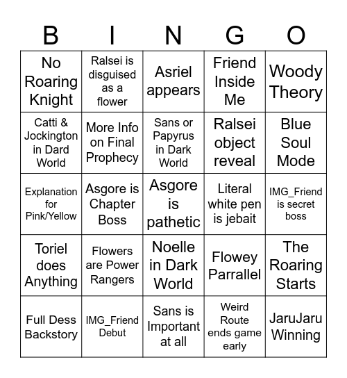 Deltarun Chapter 5 Bingo Card