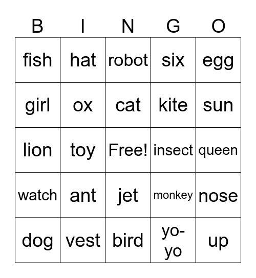 Cool ABC G1 Bingo Card