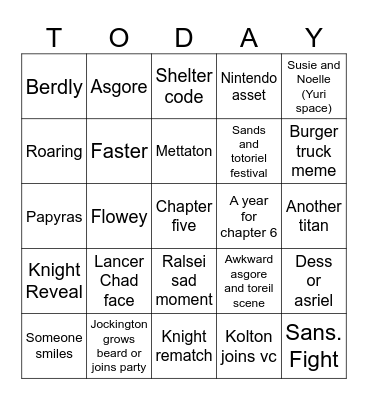 Deltarune Bingo Card
