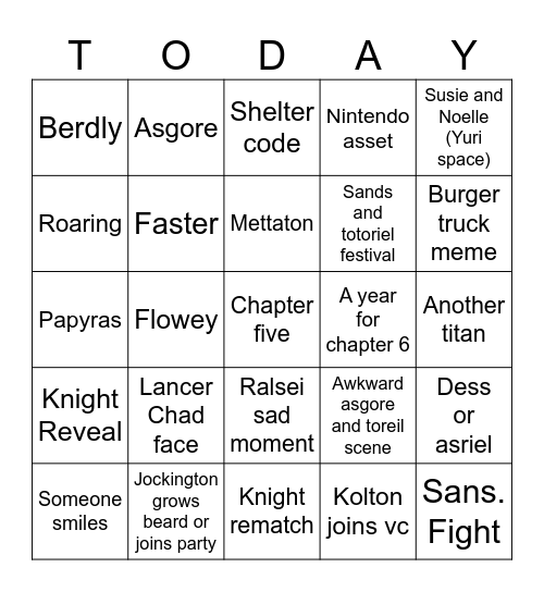 Deltarune Bingo Card