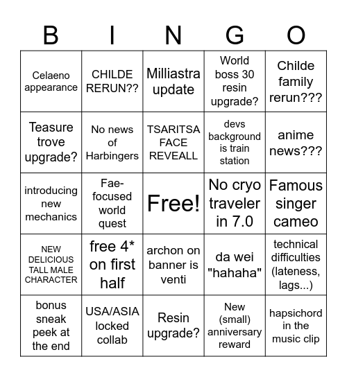 7.0 LIVESTREAM BINGO Card