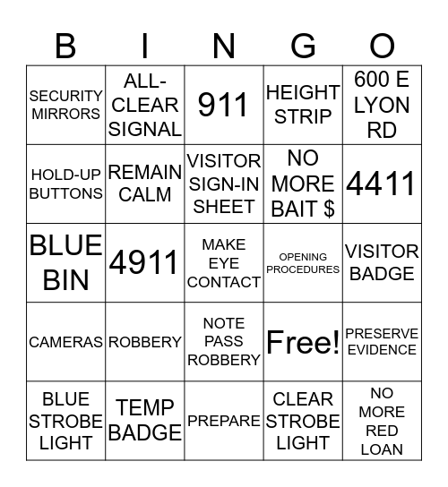 2017 ROBBERY & SECURITY Bingo Card