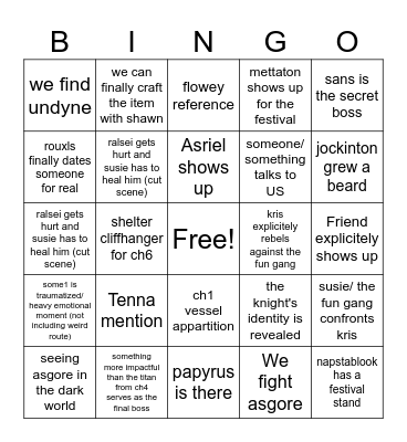 DELTARUNE CH5 BINGO Card