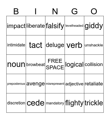 Vocab Workshop Review Bingo Card