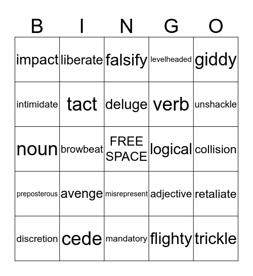 Vocab Workshop Review Bingo Card