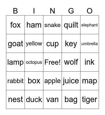 Cool ABC G2 Bingo Card