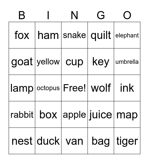 Cool ABC G2 Bingo Card