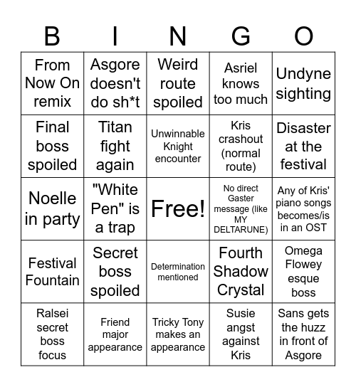 deltarune ch 5 Bingo Card