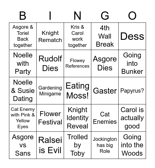 DELTARUNE CH5 T̶O̶M̶O̶R̶R̶O̶W̶ TODAY Bingo Card