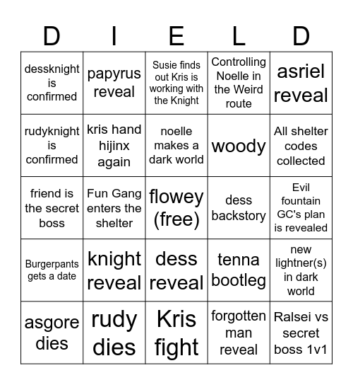 DELTARUNE Chapter 5 Bingo Card