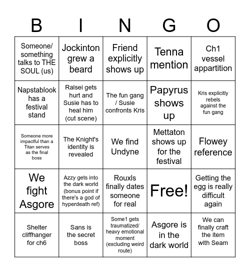DELTARUNE CH5 BINGO Card