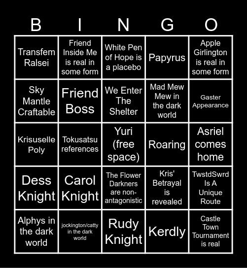 DELTARUNE Chapter 5 Bingo Card