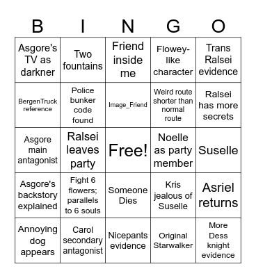 Deltarune Chapter 5 Bingo Card