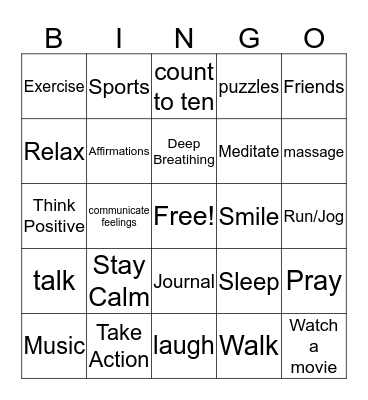 STRESS MANAGEMENT Bingo Card