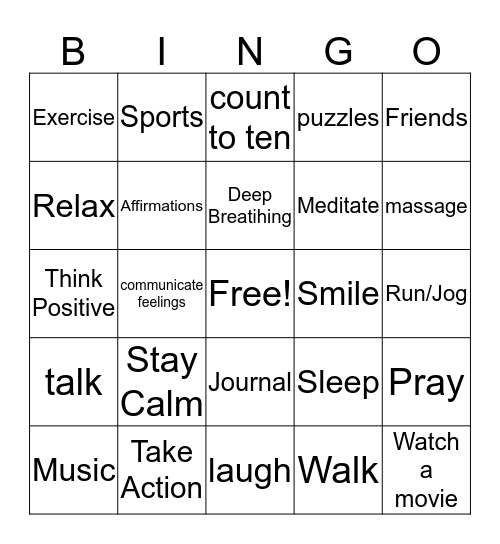 STRESS MANAGEMENT Bingo Card